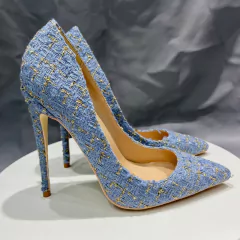 Imagem do Sapato com tecido azul, Sapato de salto alto, Sapatos elegante com tecido azul