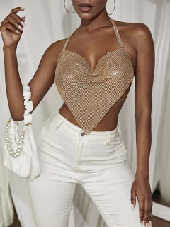 Top Cropped Celebridades com Bico V Brilhante, Blusa Sexy. - loja online