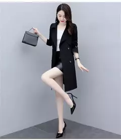 Sobretudo Feminino Elegante Outono Inverno com Fecho em Botão e Cinto Grace