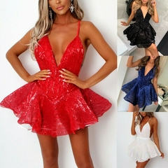 Mini vestido de Lantejoulas, Vestido Decote em V Curto, Minivestido com tecido brilhante, Roupas Sexy. - Clube das Coisas - Tudo para Você ficar mais Linda e Sexy