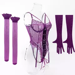 Conjunto de Lingerie Sexy com luva e meias Thifany. na internet