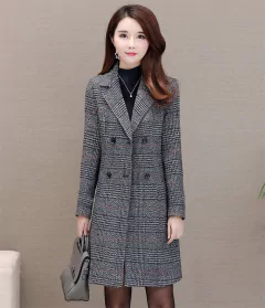 Casaco Xadrez de Lã Feminino Sobretudo Tamanho Médio Sandy. - loja online