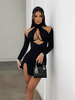 Vestido com decote nos seios, vestido sexy, vestido elegante, vestido com fenda. - comprar online