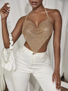 Top Cropped Celebridades com Bico V Brilhante, Blusa Sexy. - comprar online