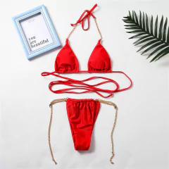 Biquíni Gisa Micro Sexy de Amarrar com Correntes, Moda praia, Biquíni com corrente.