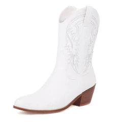 Bota Retrô de Cowboy Feminina Bordada Slip-On Salto Grosso Rayka. - comprar online