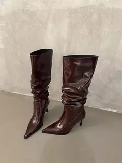 Imagem do Bota Feminina Cano Médio Fashion de Couro Salto Alto Fino Anny