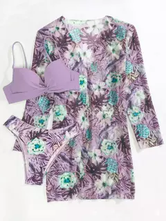 Conjunto de Biquíni com Saída de Praia Floral Sexy, Biquíni com 3 pecas elegantes - comprar online