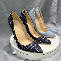 Sapato com tecido azul, Sapato de salto alto, Sapatos elegante com tecido azul - comprar online