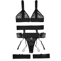 Imagem do Conjunto de Lingerie com formato Quadrados em Renda, Conjunto Erótica, Roupa Sexy para Noite, Baby Doll, Lingerie Sensual com 3 peças