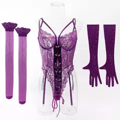 Imagem do Conjunto de Lingerie Sexy com luva e meias Thifany.
