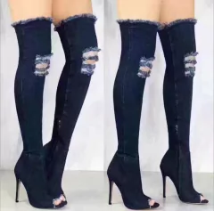 Botas Jeans Femininas Acima da Coxa, Bota de Jeans de Salto Alto Ashiley. - Clube das Coisas - Tudo para Você ficar mais Linda e Sexy