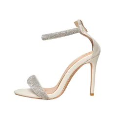 Sandália de couro metalizada de salto alto, Sandália com salto ponta de agulha Cleo.
