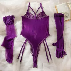 Conjunto de Lingerie Sexy com luva e meias Thifany. - Clube das Coisas - Tudo para Você ficar mais Linda e Sexy