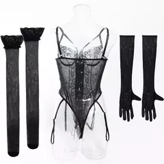 Conjunto de Lingerie Sexy com luva e meias Thifany. - loja online