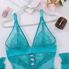 Body Erótico Macacão Transparente, Lingerie de Renda Sexy, Polka Dot na internet