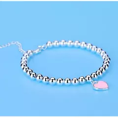 Imagem do Pulseira Prata 925 de Bolinhas com Coração Estilo Tiffany.