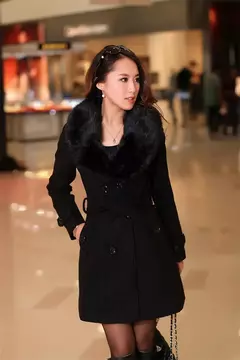 Sobretudo Feminino Outono Inverno Elegante com Gola Peluda Ranna