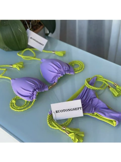 Biquíni Raika Elegante, Biquíni Verão 2023, Biquíni Diferente, Biquíni Ajustável, Biquíni com Corda de Amarrar, Moda Praia. - Clube das Coisas - Tudo para Você ficar mais Linda e Sexy