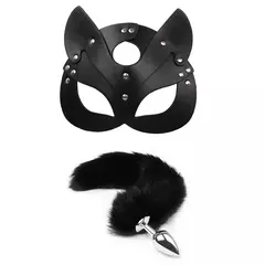 Kit Fetiche Máscara de Gato e Plug com Cauda de Pelúcia Preta na internet