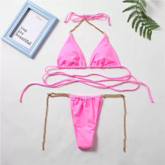 Biquíni Gisa Micro Sexy de Amarrar com Correntes, Moda praia, Biquíni com corrente. - loja online