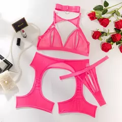 Conjunto de Lingerie transparente virilha aberta Elise