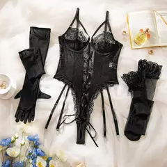 Conjunto de Lingerie Sexy com luva e meias Thifany. - Clube das Coisas - Tudo para Você ficar mais Linda e Sexy