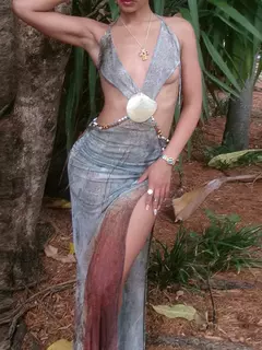Vestido Emma Elegante Longo com Decote em V e Transparência - comprar online
