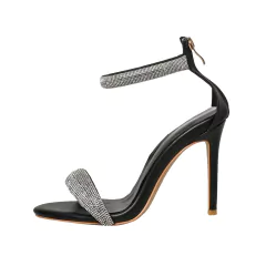 Sandália de couro metalizada de salto alto, Sandália com salto ponta de agulha Cleo. - loja online