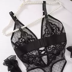 Imagem do Body Erótico Macacão Transparente, Lingerie de Renda Sexy, Polka Dot