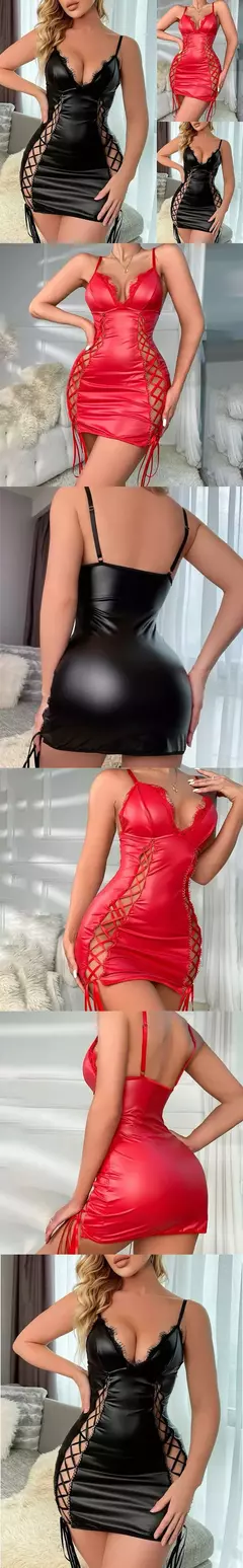 Vestido Sensual em Couro Vestuário com Decote na lateral Margot na internet