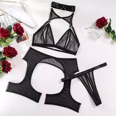 Conjunto de Lingerie transparente virilha aberta Elise - loja online