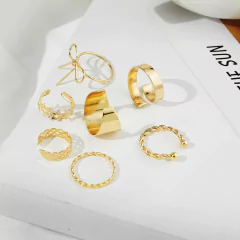 Conjunto de Anéis Dourado Brenda, Super Tendência, Kit de Anéis Blogueirinhas.