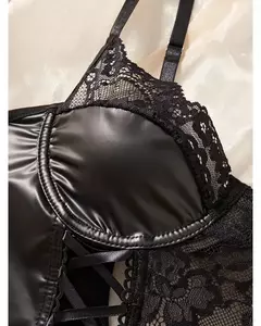 Conjunto de Lingerie Cinta Liga em Couro Sexy Isla na internet