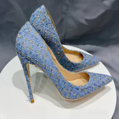 Sapato com tecido azul, Sapato de salto alto, Sapatos elegante com tecido azul - Clube das Coisas - Tudo para Você ficar mais Linda e Sexy