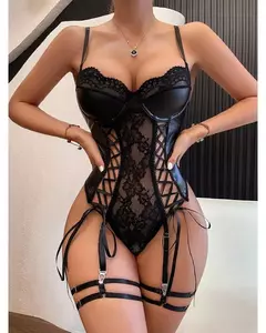 Conjunto de Lingerie Cinta Liga em Couro Sexy Isla - comprar online
