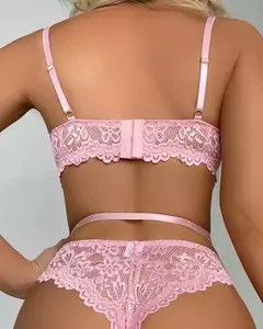 Lingerie Cinta Liga de Renda Sexy com Detalhes em Strass Lily