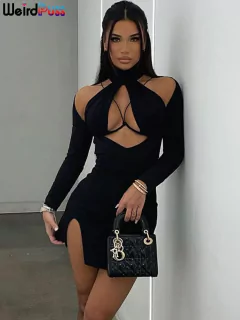 Vestido com decote nos seios, vestido sexy, vestido elegante, vestido com fenda. - comprar online