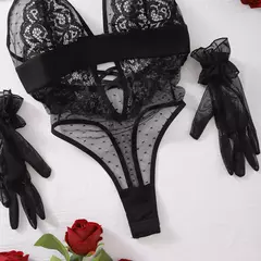 Body Erótico Macacão Transparente, Lingerie de Renda Sexy, Polka Dot