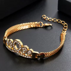 Imagem do Pulseira Elegante Feminina, Pulseira Dourada de Luxo com Cristal lilas.