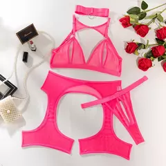 Conjunto de Lingerie transparente virilha aberta Elise - comprar online