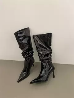 Bota Feminina Cano Médio Fashion de Couro Salto Alto Fino Anny - comprar online