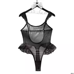 Body Sensual transparente com decote em babado Camilie na internet