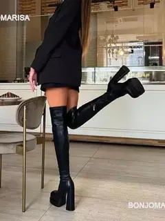 Bota Emma cano longo acima do joelho salto alto grosso de plataforma. - loja online