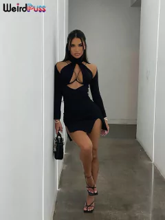 Vestido com decote nos seios, vestido sexy, vestido elegante, vestido com fenda. - comprar online