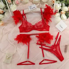 Conjunto de Lingerie de Renda Sensual, Lingerie Erótica, Lingerie Sexy. - Clube das Coisas - Tudo para Você ficar mais Linda e Sexy