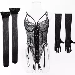 Conjunto de Lingerie Sexy com luva e meias Thifany.