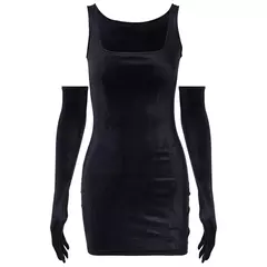Vestido Sexy Veludo com Luvas Diva