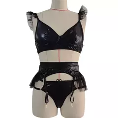 Conjunto de Lingerie Sexy de Couro com 3 peças Nathaly - loja online