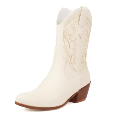 Bota Retrô de Cowboy Feminina Bordada Slip-On Salto Grosso Rayka. - loja online